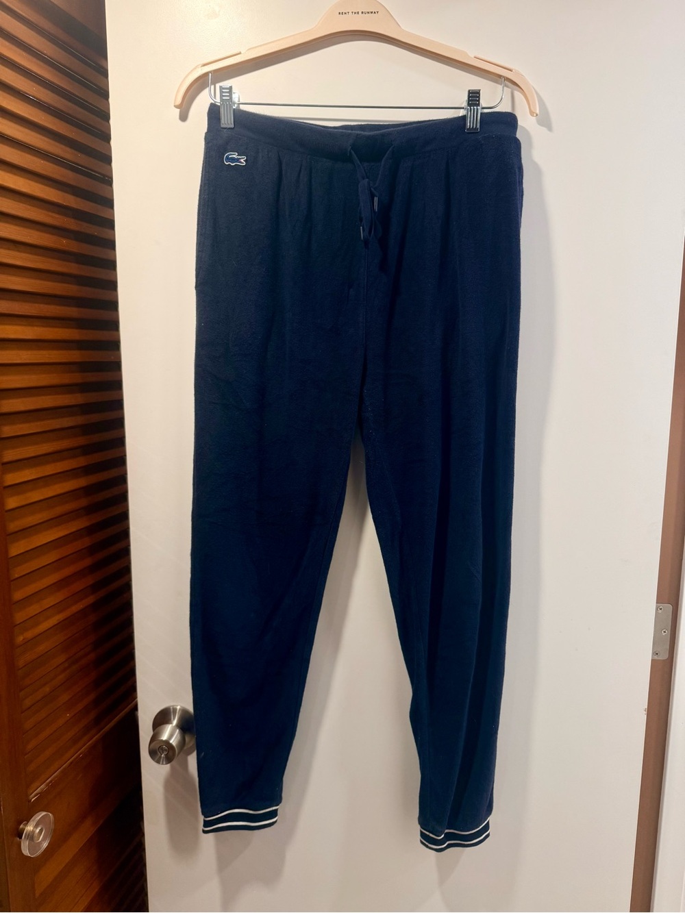 Lacoste Navy Blue Terry Joggers with Striped Cuffs